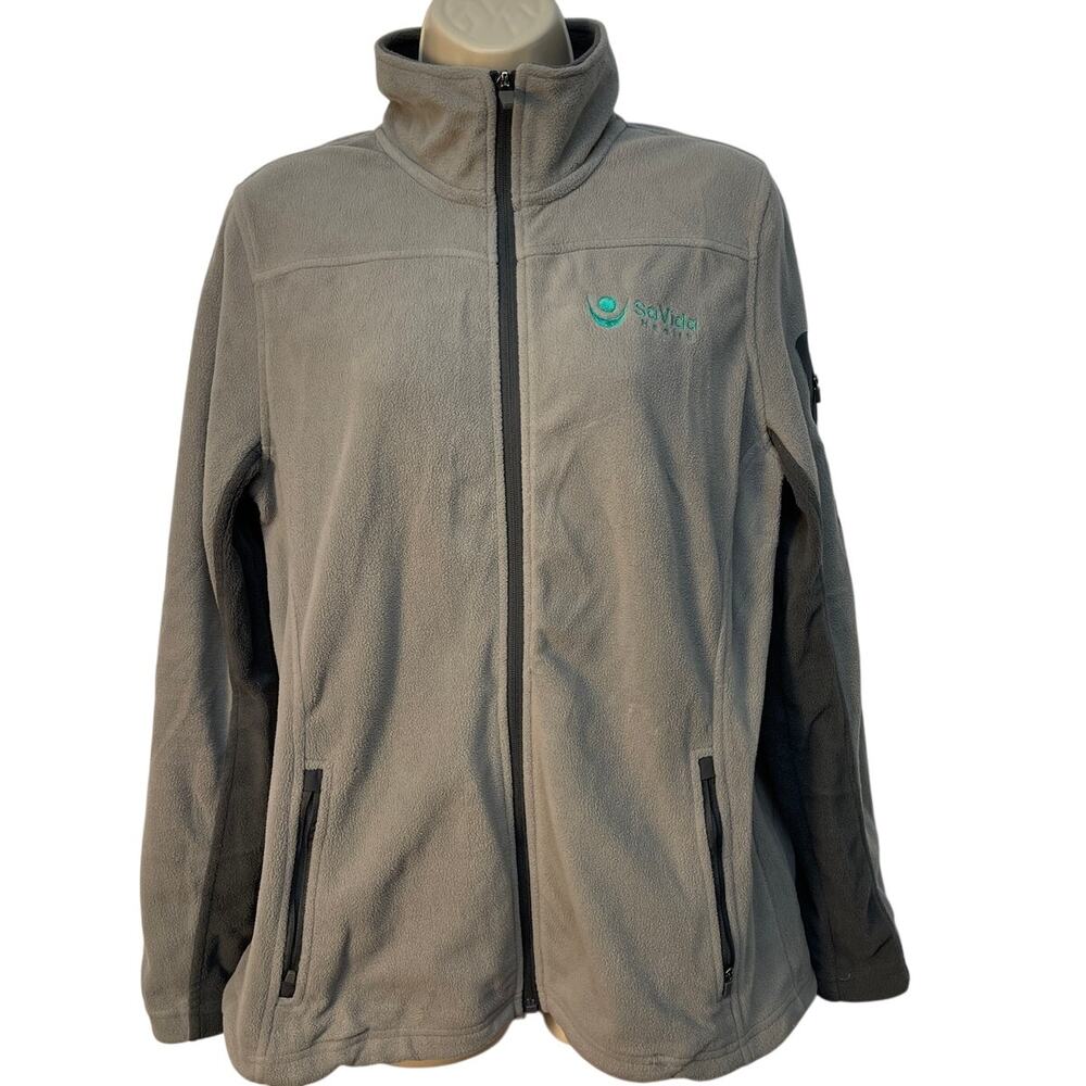 Port Authority Gray Full Zip Fleece Jacket Large‎ Embroidered Pre-owned